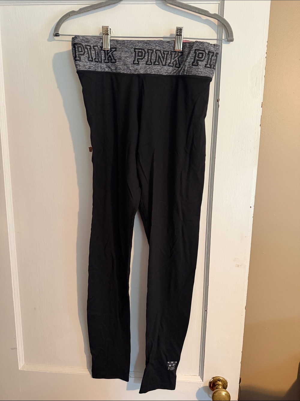 PINK Victoria's Secret Black Leggings with Gray Logo Waistband
